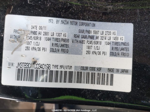 2012 Mazda Cx-9 Gs მანქანა იყიდება აუქციონზე, vin: JM3TB3CA1C0340198, აუქციონის ნომერი: 12546238