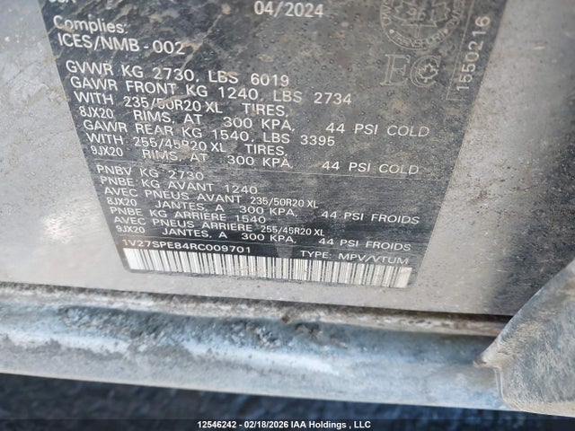 12546242 :رقم المزاد ، 1V27SPE84RC009701 vin ، 2024 Volkswagen Id.4 مزاد بيع