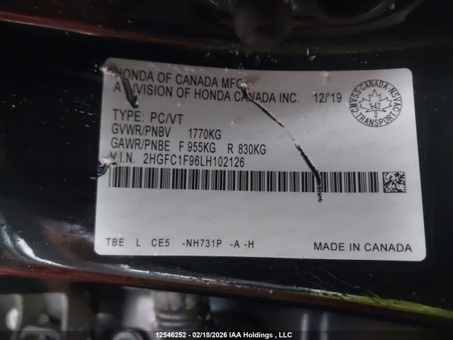 2HGFC1F96LH102126 Honda Civic