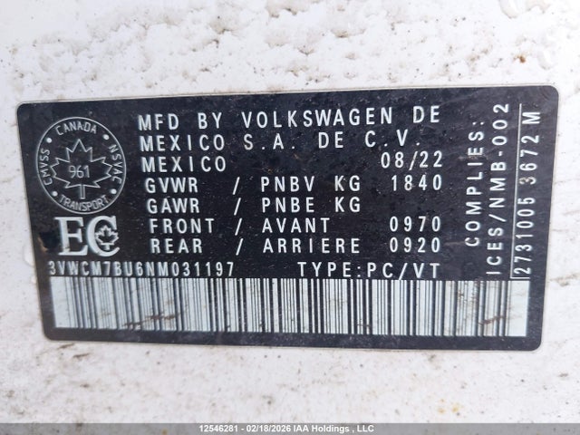 3VWCM7BU6NM031197 Volkswagen Jetta Trendline