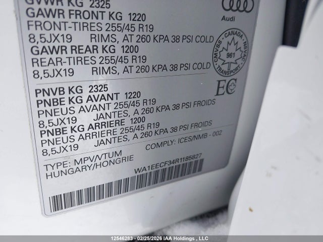 Продаж на аукціоні авто 2024 Audi Q3 Premium Plus S Line 45, vin: WA1EECF34R1185827, номер лоту: 12546283
