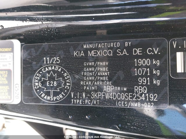 2025 Kia K4 Gt-line Turbo მანქანა იყიდება აუქციონზე, vin: 3KPFW4DC0SE254192, აუქციონის ნომერი: 12546286