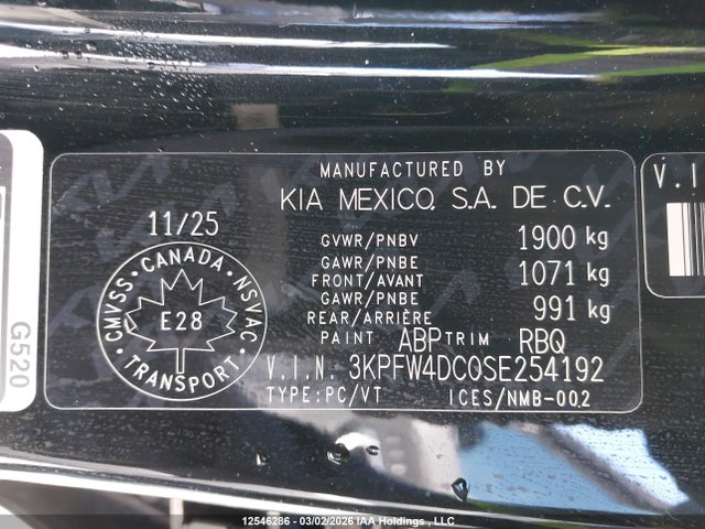 2025 Kia K4 Gt-line Turbo მანქანა იყიდება აუქციონზე, vin: 3KPFW4DC0SE254192, აუქციონის ნომერი: 12546286