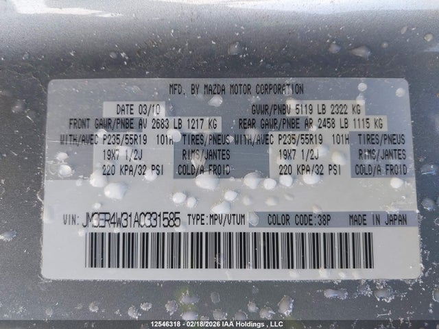 2010 Mazda Cx-7 Gs/gt მანქანა იყიდება აუქციონზე, vin: JM3ER4W31A0331585, აუქციონის ნომერი: 12546318