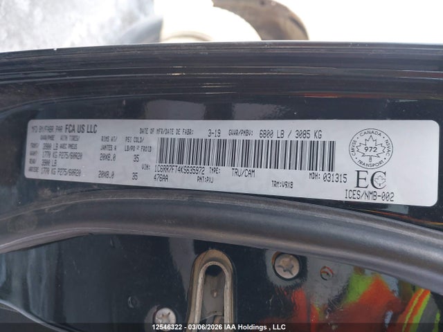 Aukcja sprzedaży 2019 Ram 1500 Classic St, vin: 1C6RR7FT4KS635972, numer aukcji: 12546322