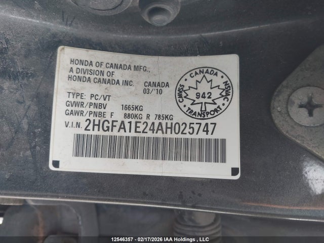 Продаж на аукціоні авто 2010 Honda Civic Dx/dx-a, vin: 2HGFA1E24AH025747, номер лоту: 12546357