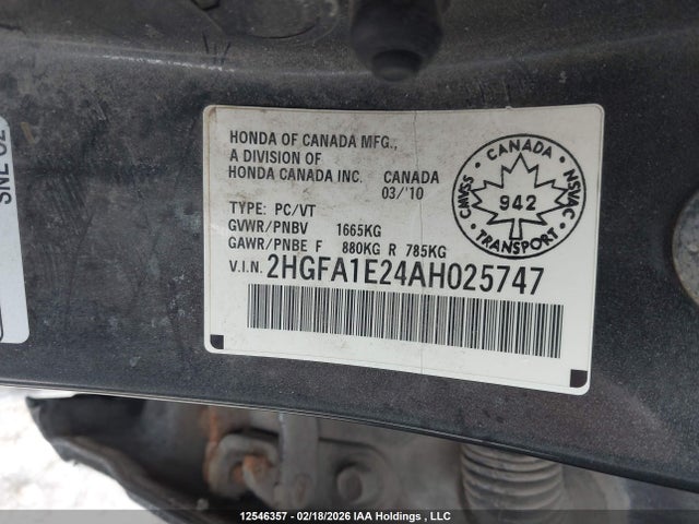 Продаж на аукціоні авто 2010 Honda Civic Dx/dx-a, vin: 2HGFA1E24AH025747, номер лоту: 12546357