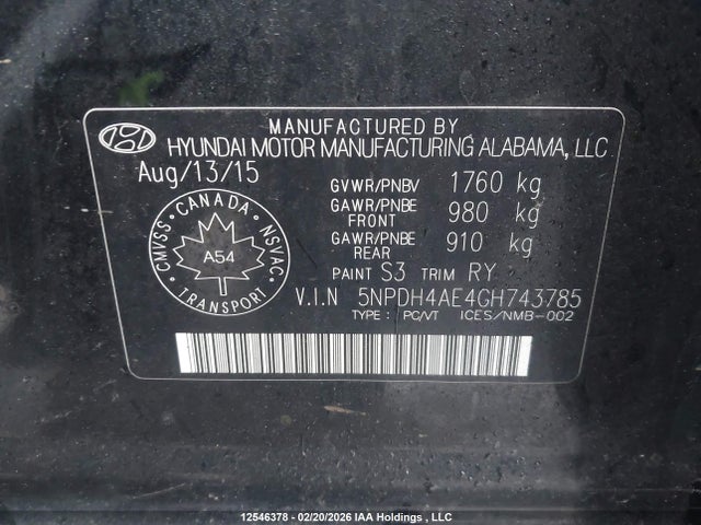 5NPDH4AE4GH743785 Hyundai Elantra