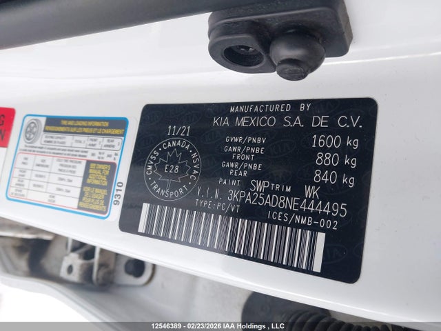 3KPA25AD8NE444495 KIA RIO S