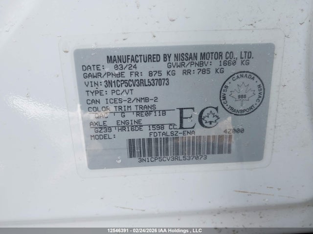 3N1CP5CV3RL537073 Nissan KICKS SV