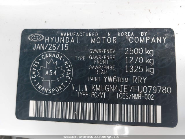 KMHGN4JE7FU079780 Hyundai Genesis
