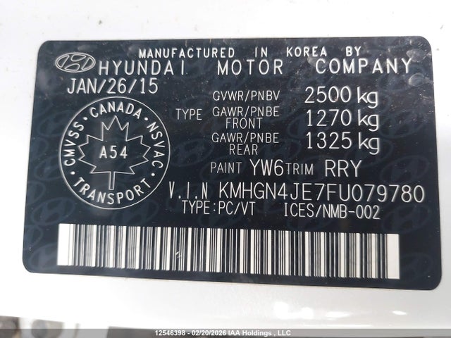 KMHGN4JE7FU079780 Hyundai Genesis