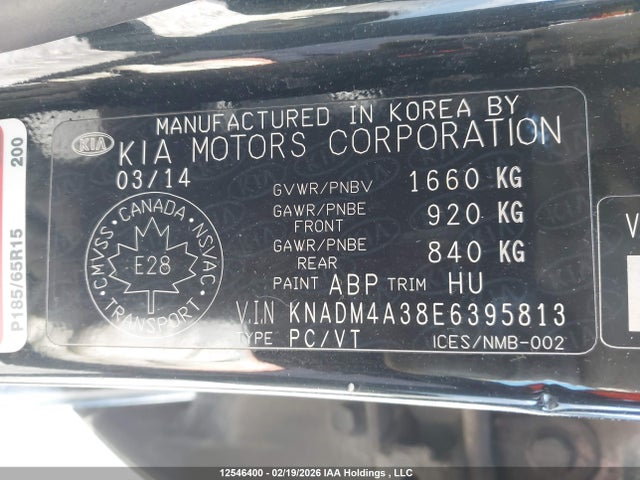 KNADM4A38E6395813 KIA RIO LX