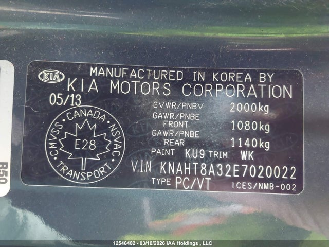 12546402 :رقم المزاد ، KNAHT8A32E7020022 vin ، 2014 Kia Rondo Lx مزاد بيع