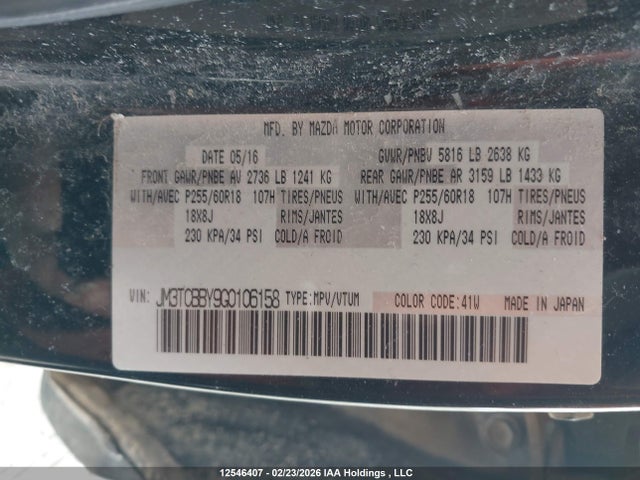 JM3TCBBY9G0106158 Mazda Cx-9 Gs