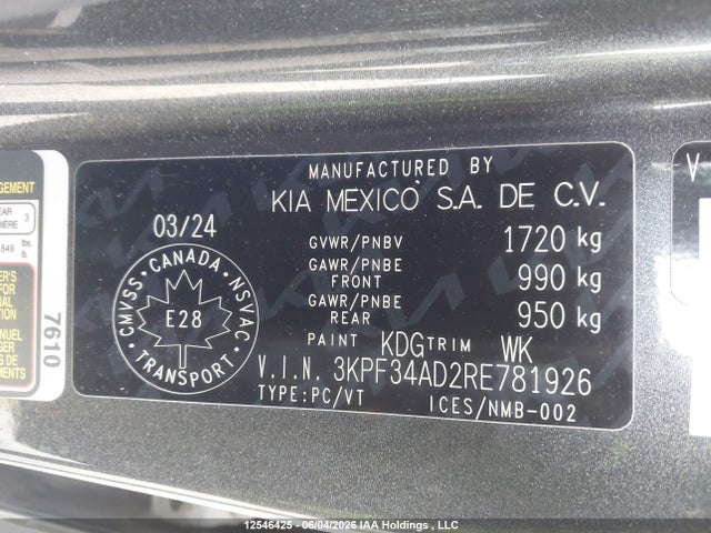 Продажа на аукционе авто 2024 Kia Forte Ex/ex Premium/ex+, vin: 3KPF34AD2RE781926, номер лота: 12546425