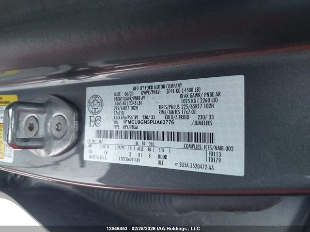 Aukcja sprzedaży 2023 Ford Escape Active, vin: 1FMCU9GN3PUA63776, numer aukcji: 12546453
