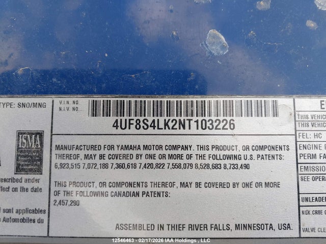 4UF8S4LK2NT103226 Yamaha Yamaha