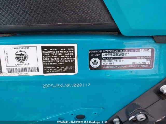 Продаж на аукціоні авто 2019 Skidoo , vin: 2BPSVBKG8KV000117, номер лоту: 12546468