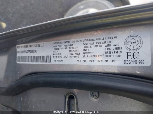 Aukcja sprzedaży 2023 Ram 1500 Classic Slt, vin: 3C6RR7LG7PG680345, numer aukcji: 12546476