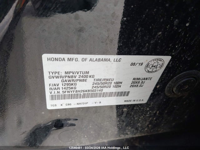 5FNYF8H26KB503140 Honda Passport Sport