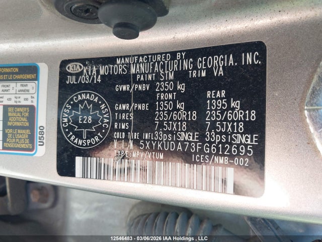 5XYKUDA73FG612695 KIA Sorento Ex V6