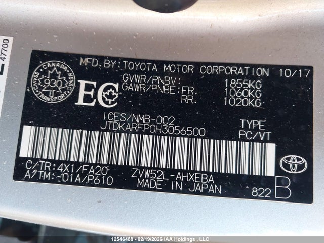 JTDKARFP0H3056500 Toyota PRIUS PRIME