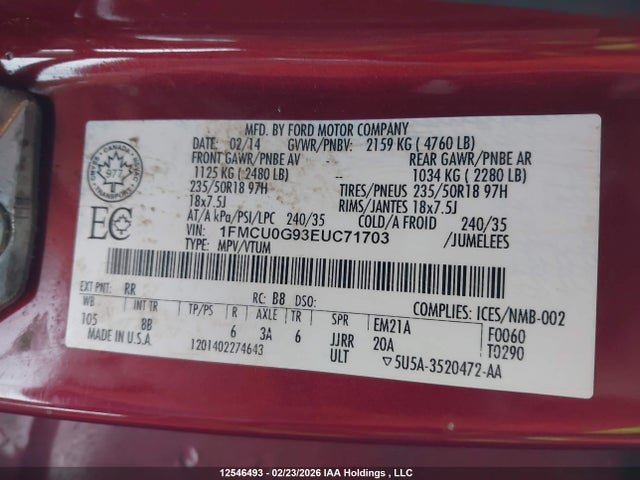 1FMCU0G93EUC71703 Ford ESCAPE SE
