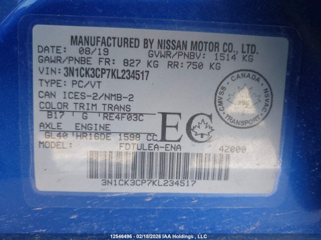 3N1CK3CP7KL234517 Nissan Micra