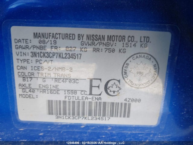 3N1CK3CP7KL234517 Nissan Micra