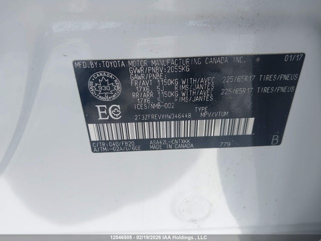 2T3ZFREVXHW346448 Toyota RAV4 LE