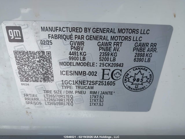 1GC1KNE72SF251605 Chevrolet Silverado K2500 Heavy Duty Lt