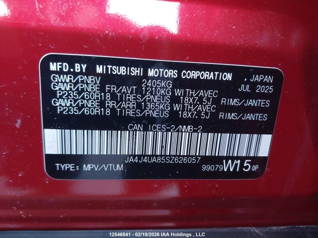 JA4J4UA85SZ626057 Mitsubishi Outlander Es
