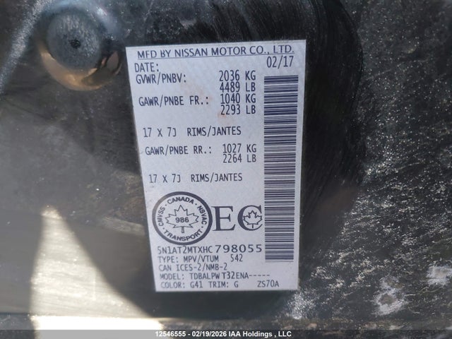 5N1AT2MTXHC798055 Nissan ROGUE S/SV