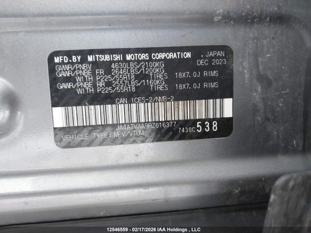 Aukcja sprzedaży 2024 Mitsubishi Eclipse Cross Gt/noir/se/sel, vin: JA4ATVAA9RZ616377, numer aukcji: 12546559