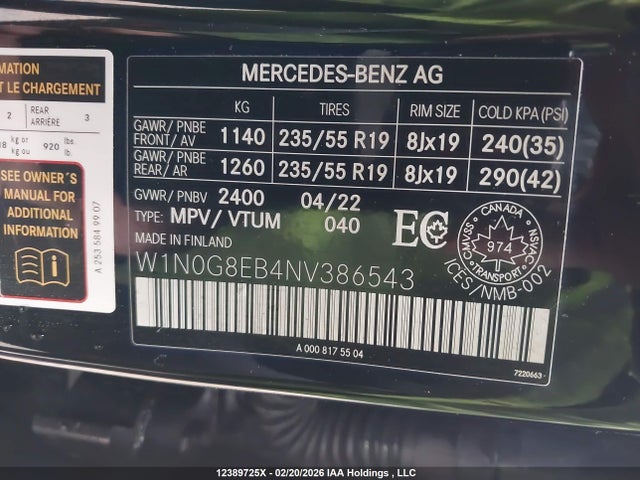 W1N0G8EB4NV386543 Mercedes-Benz Glc 300 4matic