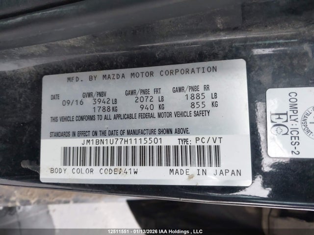 JM1BN1U77H1115501 Mazda Mazda3 Gx