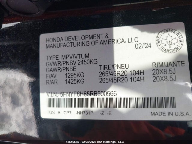 5FNYF8H85RB500566 Honda Passport