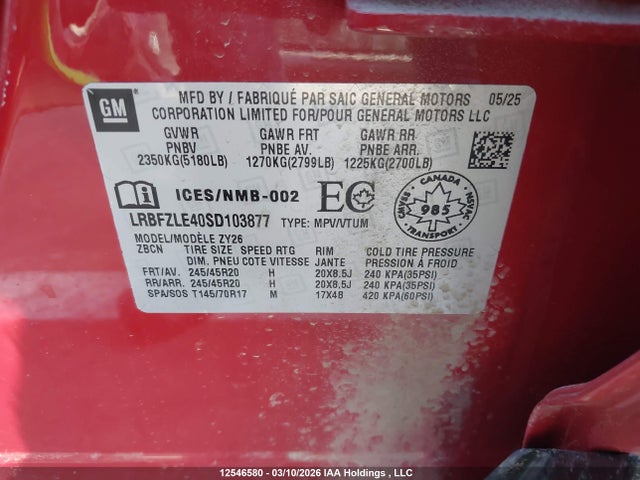 12546580 :رقم المزاد ، LRBFZLE40SD103877 vin ، 2025 Buick Envision مزاد بيع