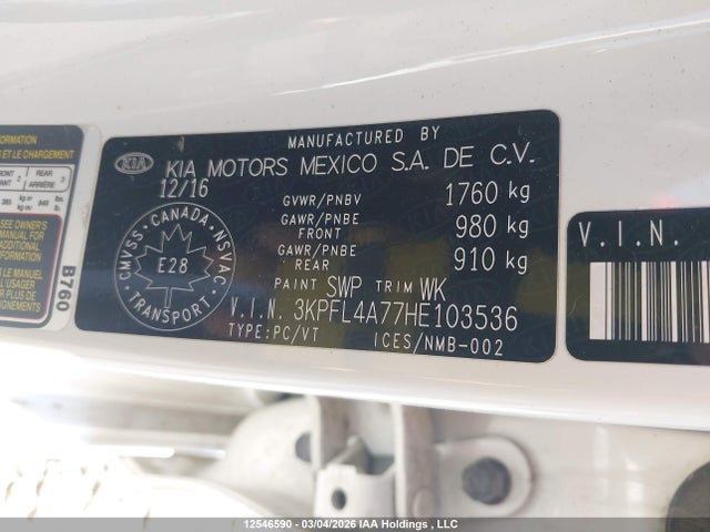 3KPFL4A77HE103536 KIA Forte Lx/s