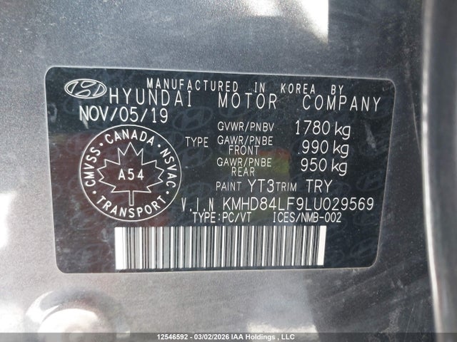 Продажа на аукционе авто 2020 Hyundai Elantra Preferred Auto Ivt, vin: KMHD84LF9LU029569, номер лота: 12546592
