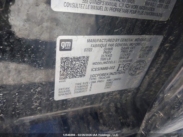 2022 Chevrolet Silverado 1500 მანქანა იყიდება აუქციონზე, vin: 1GCPDBEK3NZ579206, აუქციონის ნომერი: 12546594