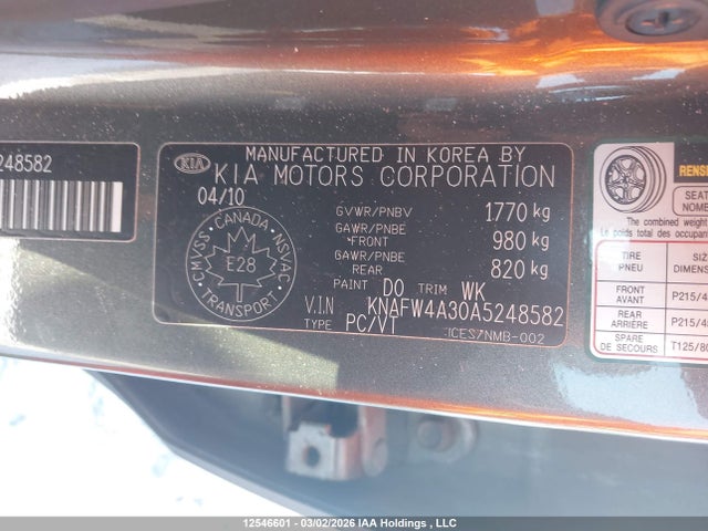 Продаж на аукціоні авто 2010 Kia Forte 2.4l Sx, vin: KNAFW4A30A5248582, номер лоту: 12546601