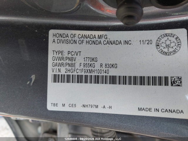 2HGFC1F9XMH100140 Honda Civic Touring