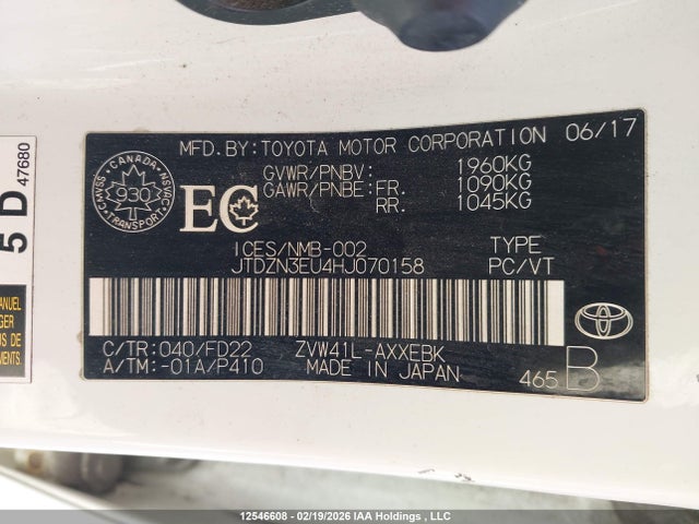 JTDZN3EU4HJ070158 Toyota PRIUS V