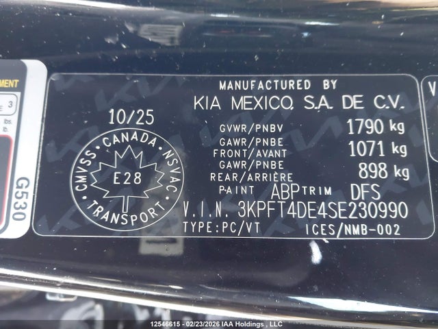 12546615 :رقم المزاد ، 3KPFT4DE4SE230990 vin ، 2025 Kia K4 Lx مزاد بيع