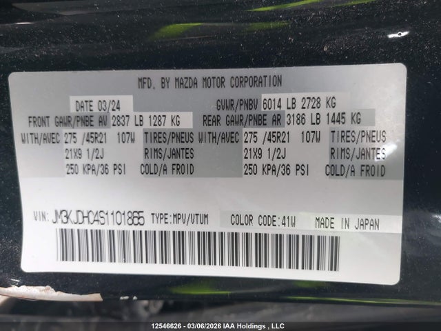 JM3KJDHC4S1101865 Mazda Cx-70 Premium