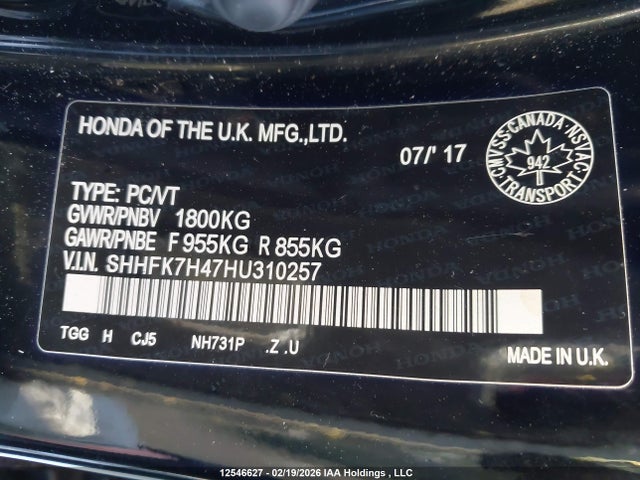 SHHFK7H47HU310257 Honda Civic Sport