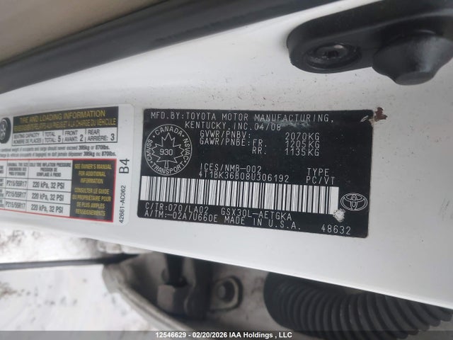 Aukcja sprzedaży 2008 Toyota Avalon, vin: 4T1BK36B08U306192, numer aukcji: 12546629
