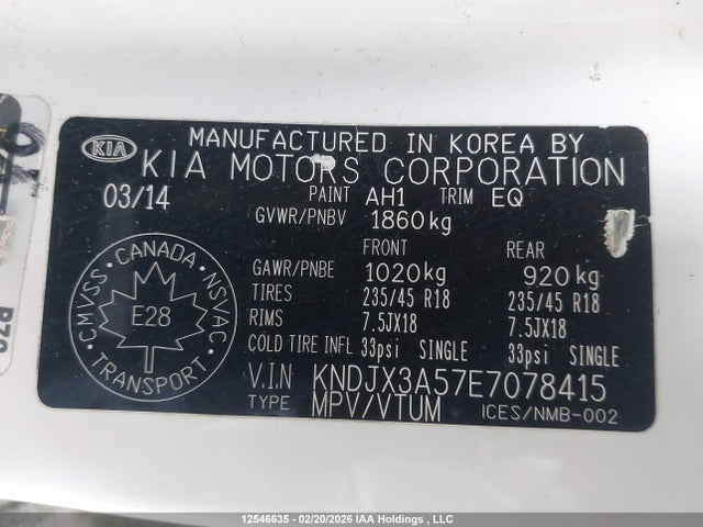 2014 Kia Soul მანქანა იყიდება აუქციონზე, vin: KNDJX3A57E7078415, აუქციონის ნომერი: 12546635